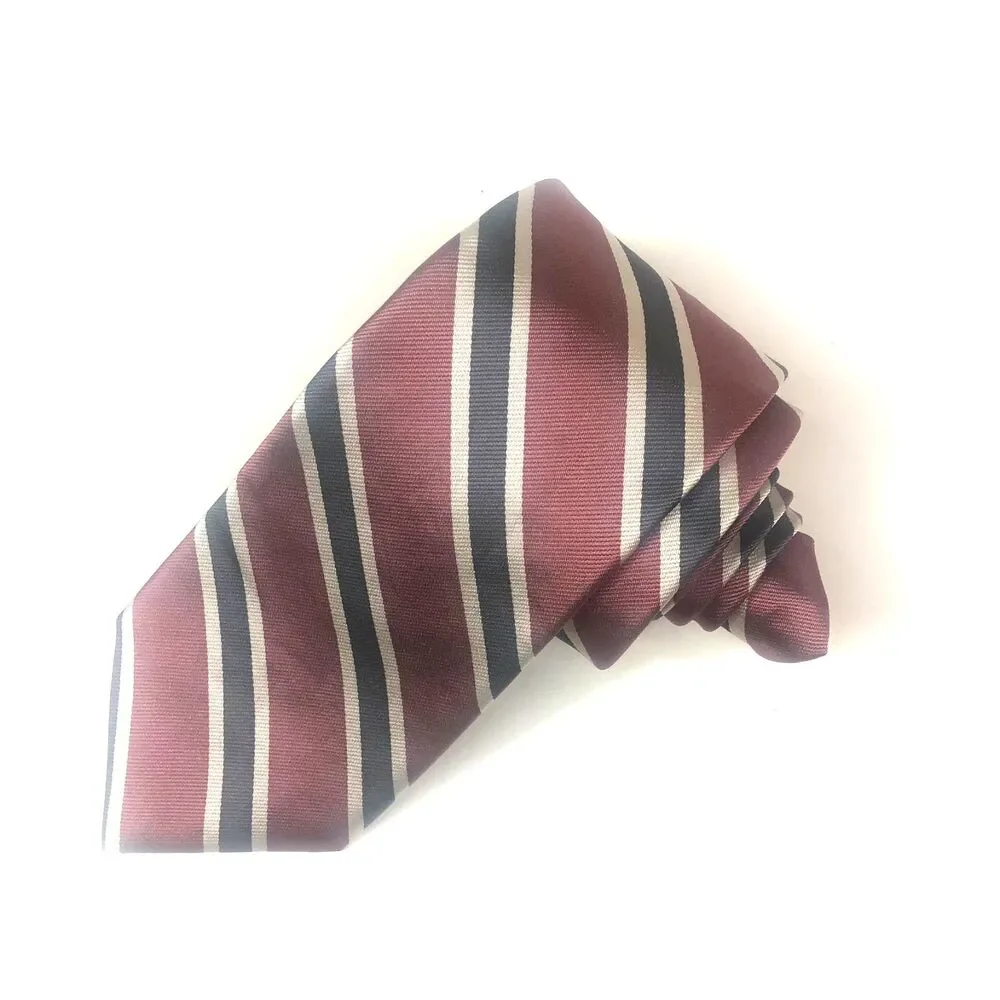 Stafford All Silk Tie Red Gray Silver Striped USA Made Regatta Classic Repp